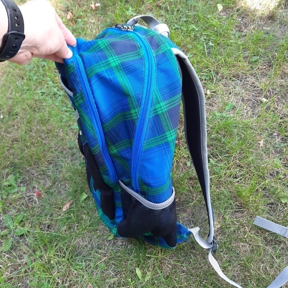 🛍 Columbia Beacon Daypack Backpack 2 water bottle pockets blue green plaid - Picture 6 of 14